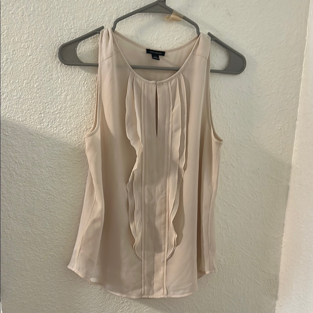 Ann Taylor Cream Ruffled Sleeveless Blouse